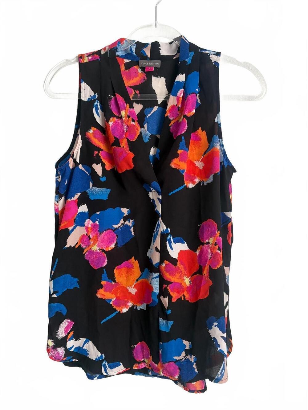 Vince Camuto | Sleeveless V Neck Tank Blouse Black Cobalt Blue Punk Orange Sz S